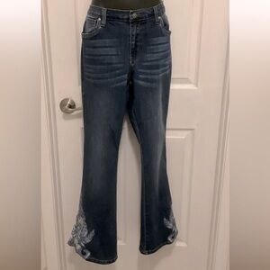 Venus Women’s Bell Bottom Jeans With Appliqué Hem Inserts Size 14